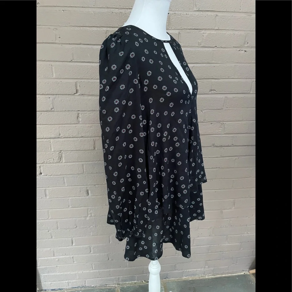 Free People Black floral print tiered top S